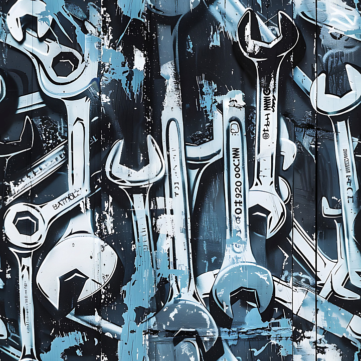 Graffiti Featuring Blue-Black Wrench Stencils seamless PBR texture preview