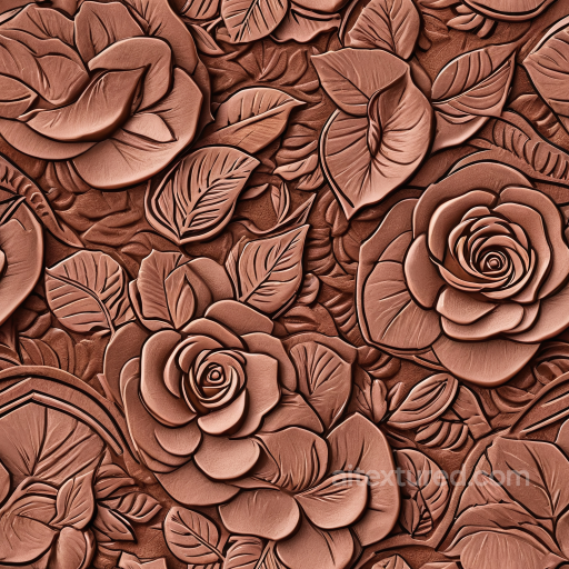 Embossed Floral Leather Texture in Warm Brown with Detailed Leaf and Rose Patterns seamless Leather PBR texture