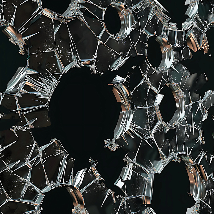Cracked & Holes of Broken Glass with Jagged Holes and Shards seamless PBR texture preview