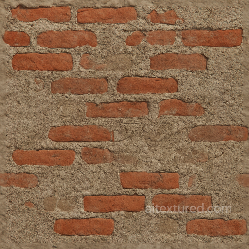 Red Brick Wall With Exposed Brick And Rough Concrete Details Photorealistic seamless Wall PBR texture