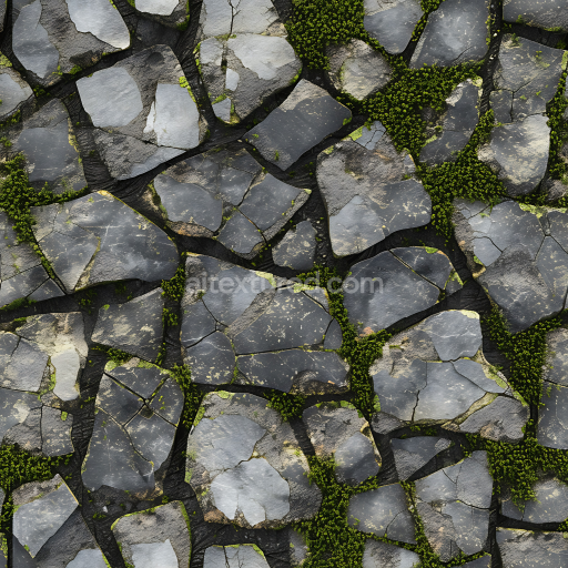 Seamless 3D Weathered Slate Stone Ground PBR Texture with Moss Detailing