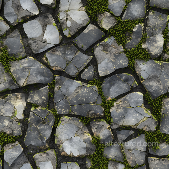 Weathered Slate Stone Ground PBR Texture with Moss Detailing Stone texture preview