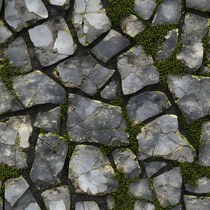 Weathered Slate Stone Ground with Moss Detailing seamless PBR texture preview