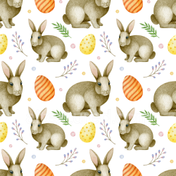 seamless Seamless 3D PBR Texture with Hand-Painted Easter Bunnies and Eggs Pattern texture 8k free download PBR