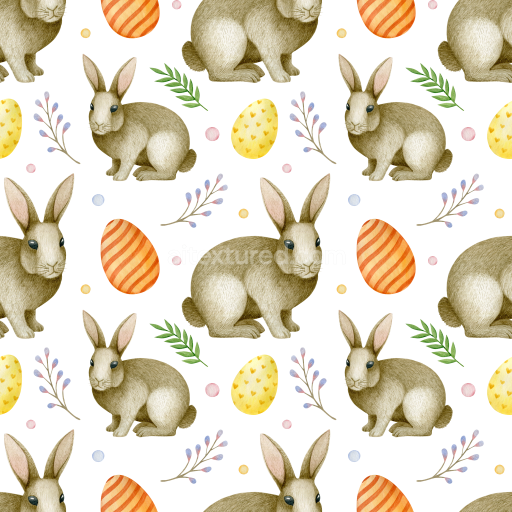 Seamless 3D PBR Texture Featuring Watercolor Easter Bunnies and Decorative Eggs