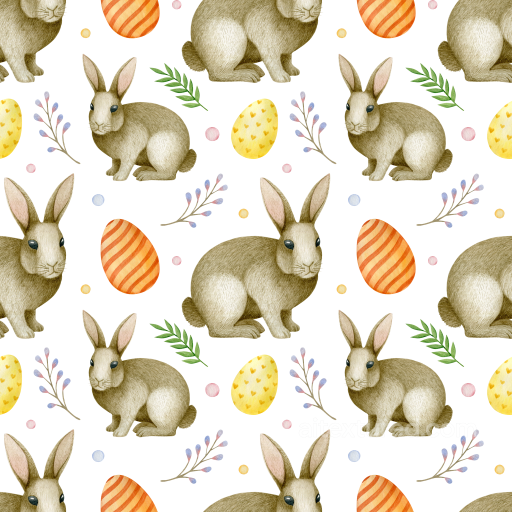 with Hand-Painted Easter Bunnies and Eggs Pattern seamless All Easter Digital paper PBR texture