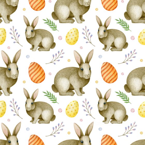 with Hand-Painted Easter Bunnies and Eggs Pattern All Easter Digital paper texture preview