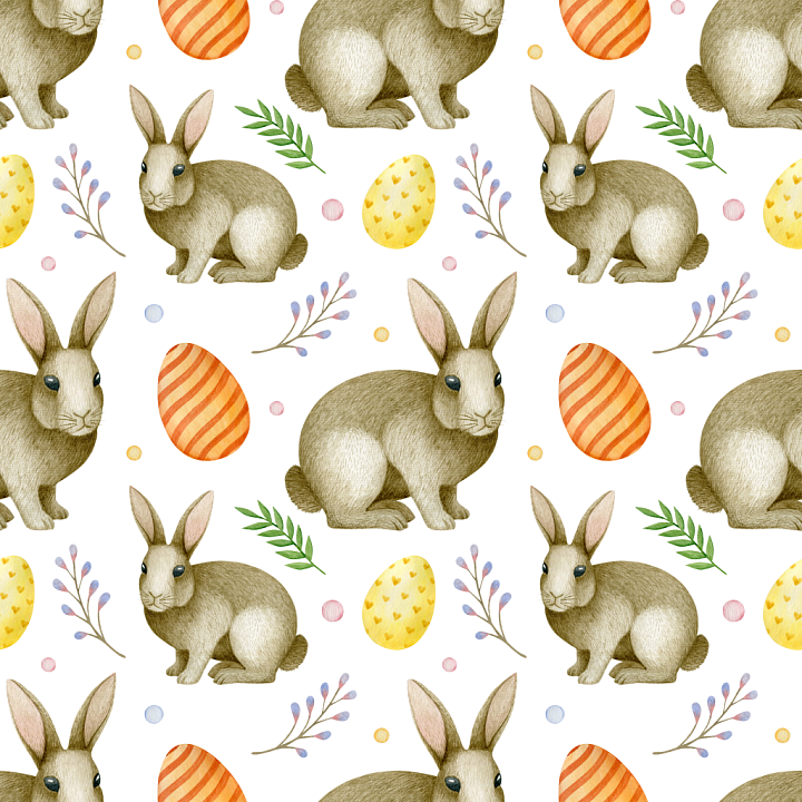 Featuring Watercolor Easter Bunnies and Decorative Eggs seamless PBR texture preview