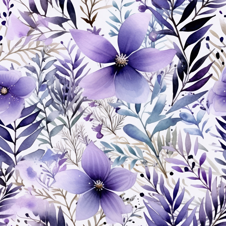Purple Flower Watercolor Floral Pattern seamless PBR texture preview