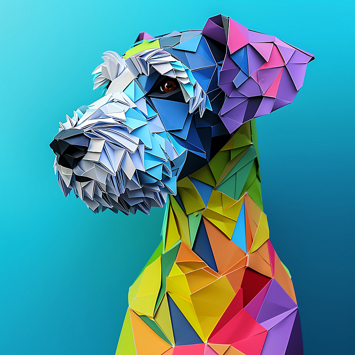 Animal of Bedlington Terrier Origami-Style Multicolor Tiles seamless PBR texture preview