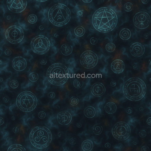 Seamless 3d texture pbr 8k spooky glowing ghostly glow with arcane symbols and magic runes