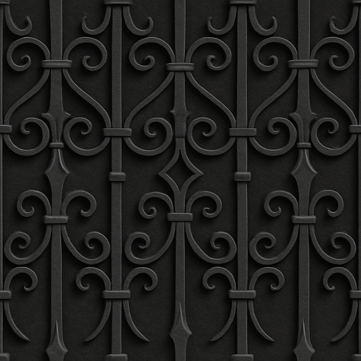 Decorative Iron Fence With Ornate Iron Details And Black Iron Finish seamless PBR texture preview
