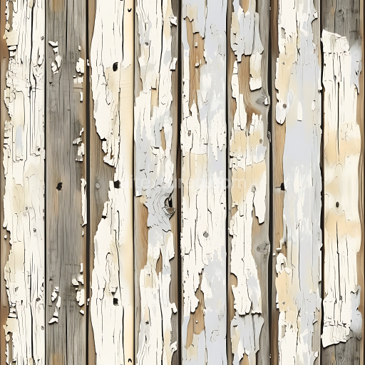 Seamless 3D PBR Texture of Weathered Painted Wood Planks with Peeling White Paint