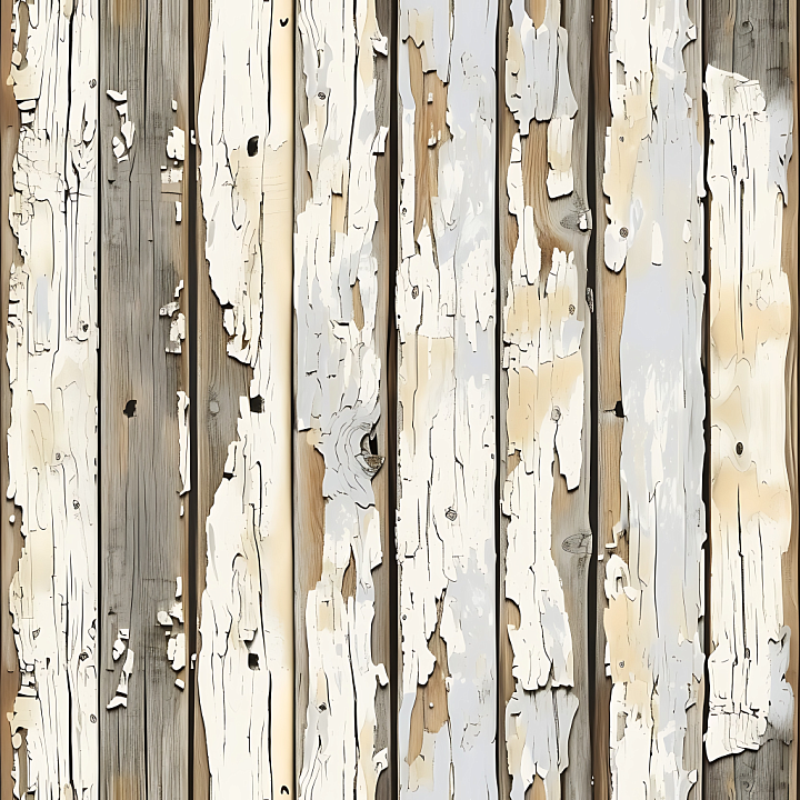 Weathered Painted Wood Planks with Peeling White Paint seamless PBR texture preview