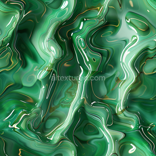 Seamless 3D PBR Texture of Green Glossy Swirling Surface with Fluid Highlights