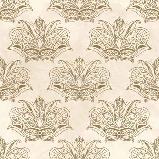 Seamless 3D PBR Texture with Ornate Beige Floral Motif on Textured Background