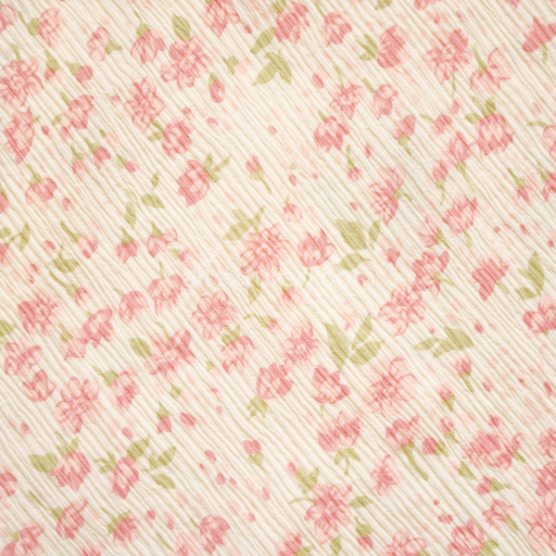 Seamless 3D PBR Texture of Soft Floral Fabric with Pink Flowers and Green Leaves