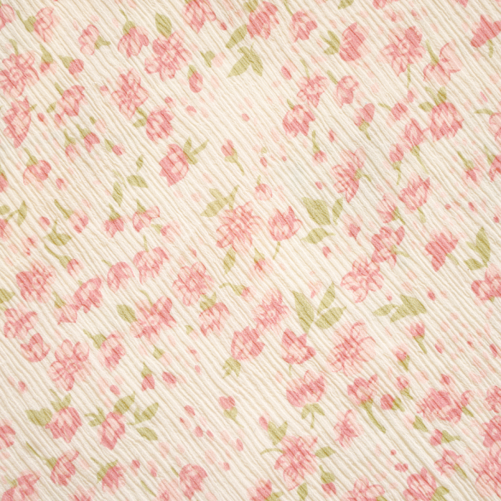 Wild Flower of Soft Floral Fabric with Pink Flowers and Green Leaves seamless PBR texture preview