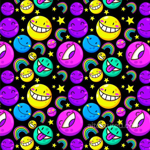 with Colorful Happy Face Emojis and Stars seamless Happy Face pattern PBR texture