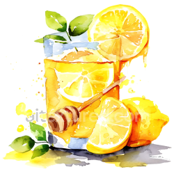 seamless Watercolor Lemon and Honey Water Breakfast Illustration with Fresh Citrus texture 8k free download PBR