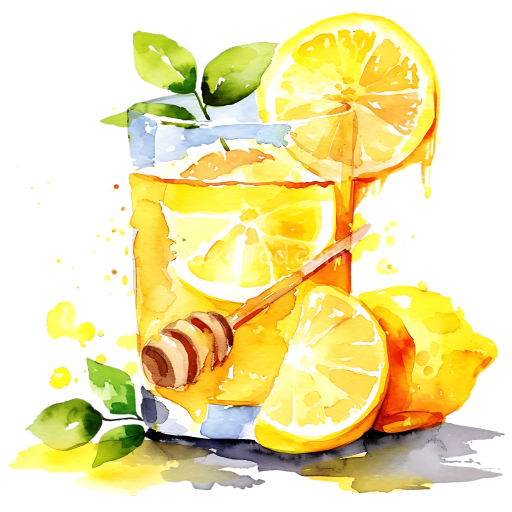 Watercolor Lemon and Honey Water Breakfast Illustration with Fresh Citrus