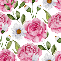 seamless Seamless 3D PBR Texture Featuring Pink Watercolor Roses and Daisies texture 8k free download PBR