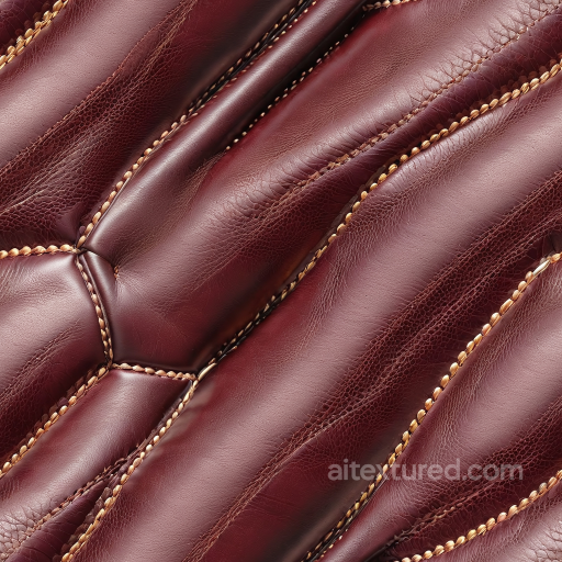stitched burgundy leather upholstery PBR texture with rich grain and padded panels seamless Leather PBR texture