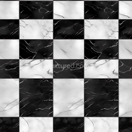 Seamless 3D PBR Black and White Checkered Marble Floor Tile Texture
