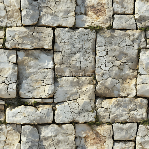 Seamless 3D PBR Cracked Stone Wall Texture with Weathered Mossy Blocks