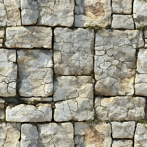 Cracked Stone Wall Texture with Weathered Mossy Blocks seamless Stone PBR texture