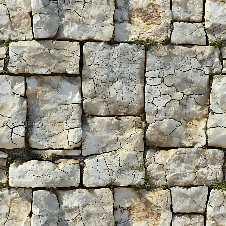 Cracked Stone Wall with Weathered Mossy Blocks seamless PBR texture preview