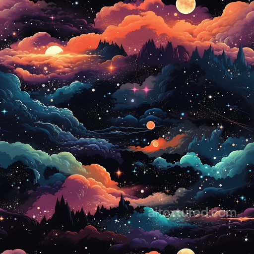 Space PBR Texture Featuring Vibrant Cosmic Nebula Clouds and Starry Sky seamless Star, space, planets PBR texture