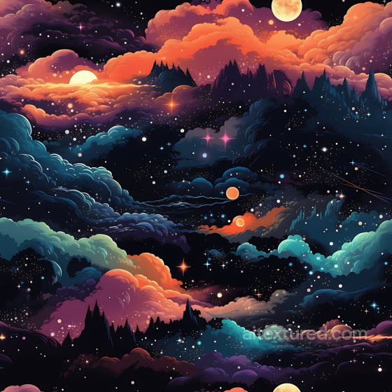 Space PBR Texture Featuring Vibrant Cosmic Nebula Clouds and Starry Sky Star, space, planets texture preview