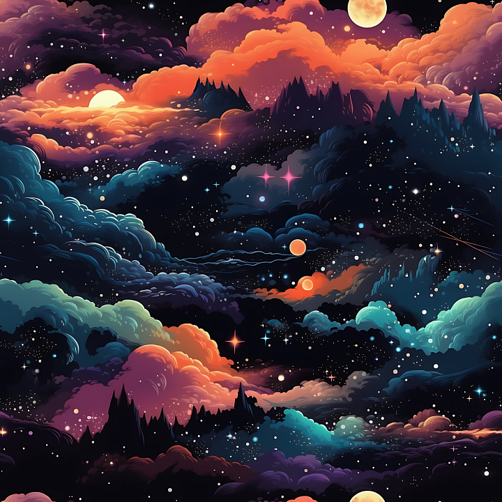 Space Featuring Vibrant Cosmic Nebula Clouds and Starry Sky seamless PBR texture preview