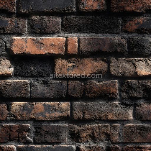 Seamless 3D Cracked Brick Wall PBR Texture with Dark Weathered Surface