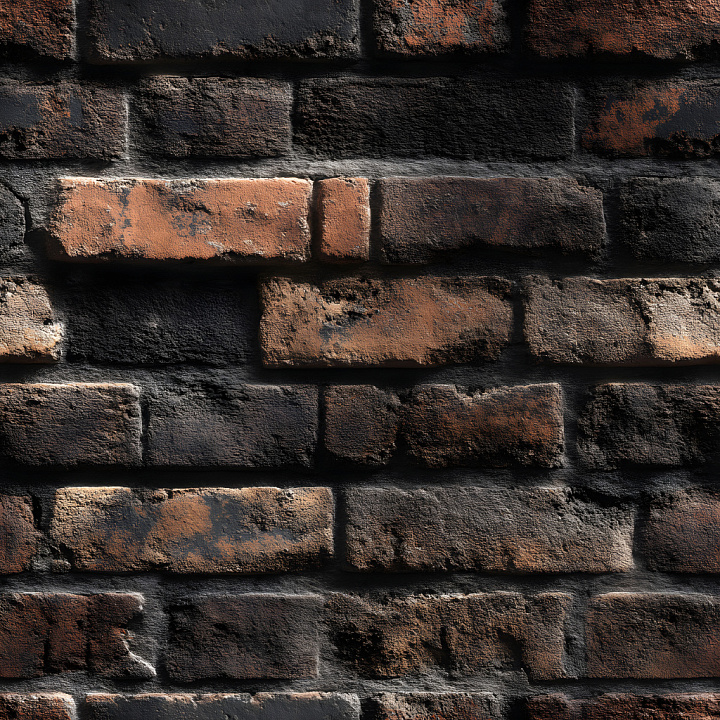 Cracked Brick Wall with Dark Weathered Surface seamless PBR texture preview