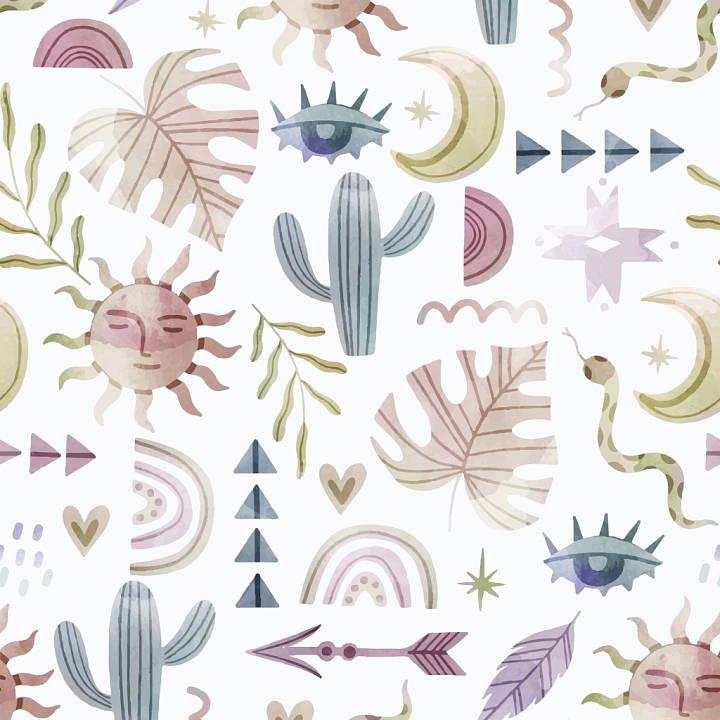 Boho Watercolor Pattern with Soft Earth Tones seamless PBR texture preview