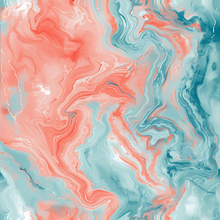 Coral and Aqua Marble with Vivid Swirling Veins seamless PBR texture preview