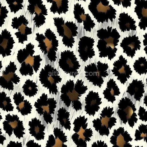 Seamless 3D PBR Leopard Print Fabric Texture with Black and Brown Spots on White Background