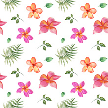 Seamless 3D Floral Pattern PBR Texture Featuring Watercolor Tropical Flowers and Leaves texture preview