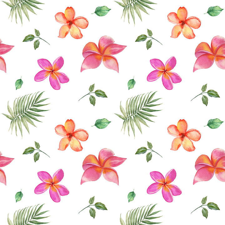Floral Pattern Featuring Watercolor Tropical Flowers and Leaves seamless PBR texture preview