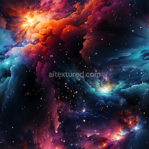 Seamless 3D Space PBR Texture Featuring Vivid Nebula Clouds and Glowing Starfield