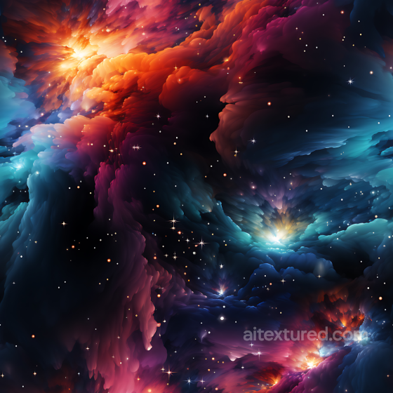 Space PBR Texture Featuring Vivid Nebula Clouds and Glowing Starfield Star, space, planets texture preview
