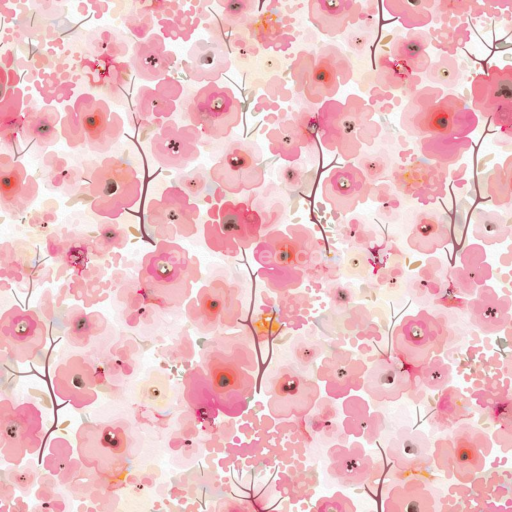 Seamless 3D PBR Pink Flower Watercolor Floral Fabric Texture