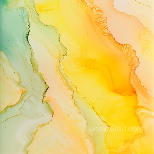 Alcohol Ink PBR Texture with Vibrant Yellow-Orange and Olive Fluid Waves seamless Alcohol ink PBR texture