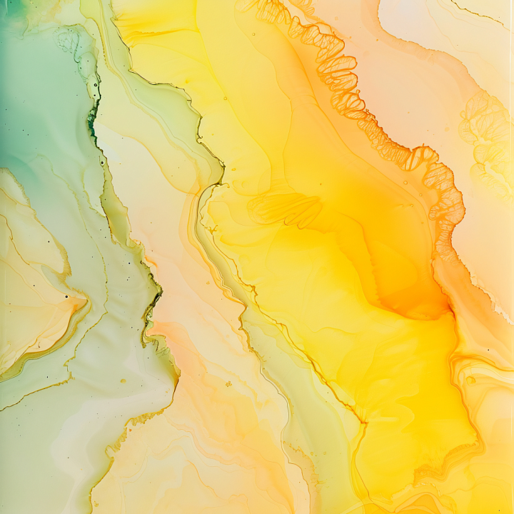 Alcohol Ink with Vibrant Yellow-Orange and Olive Fluid Waves seamless PBR texture preview