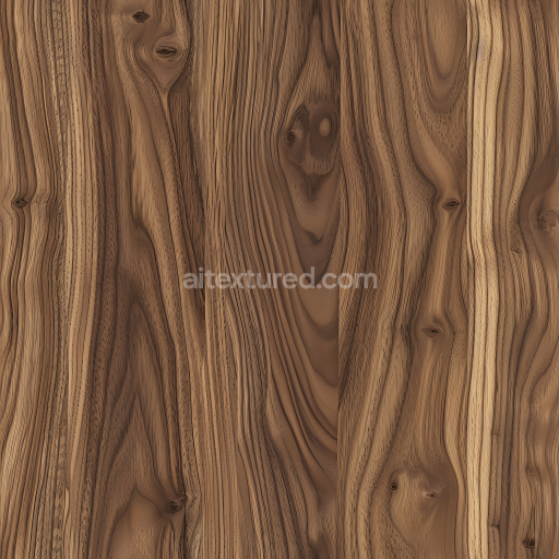 Seamless 3D Dark Walnut Wood PBR Texture with Natural Knots and Wavy Grain