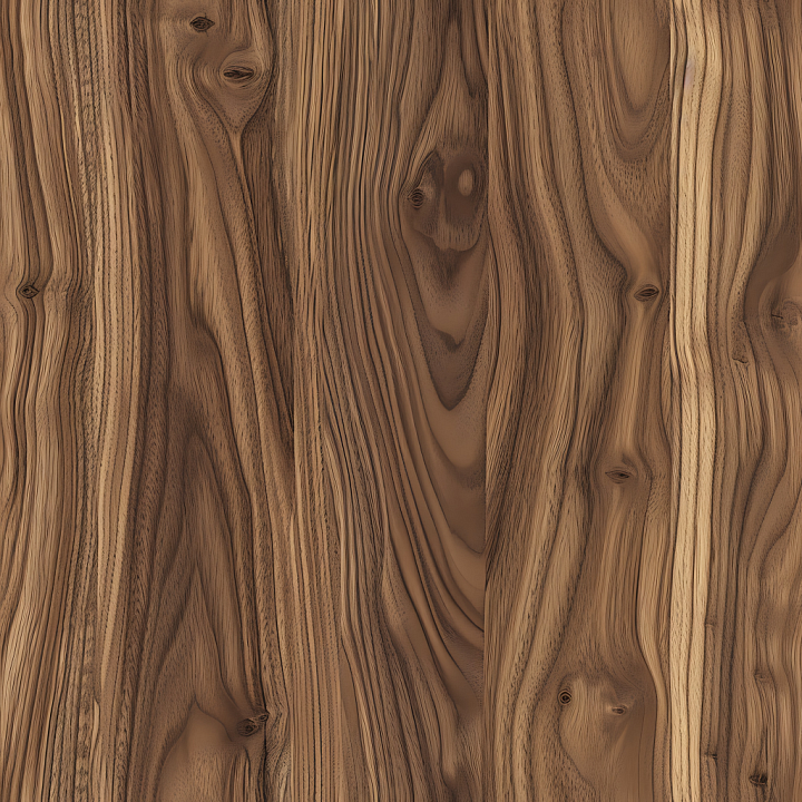 Dark Walnut Wood with Natural Knots and Wavy Grain seamless PBR texture preview