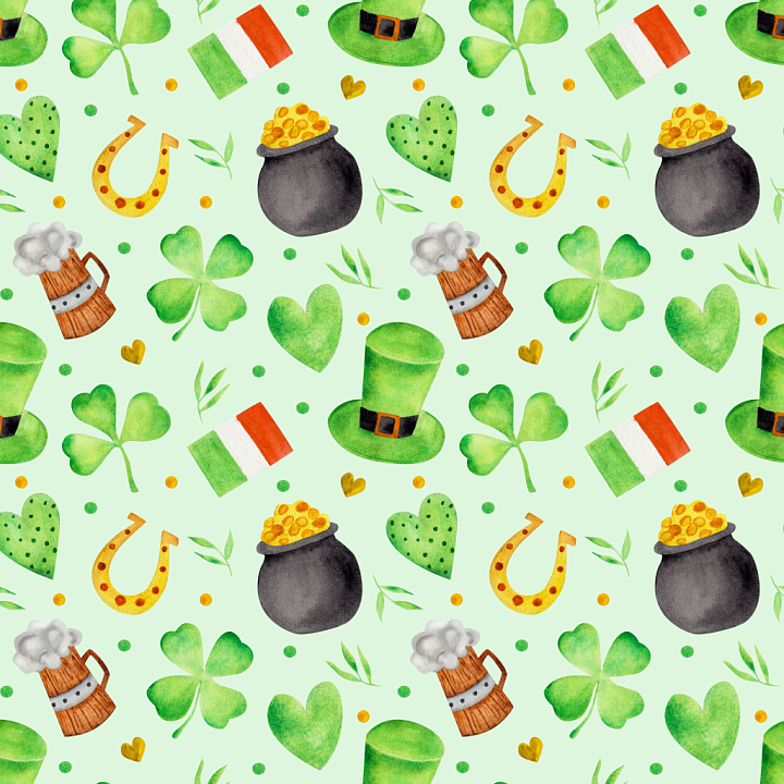 with St Patrick Icons and Watercolor Style seamless PBR texture preview