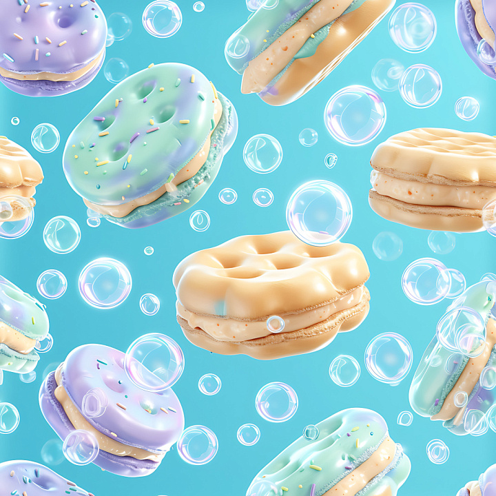 Inflated of Colorful Puffy Dessert-Inspired Padding seamless PBR texture preview